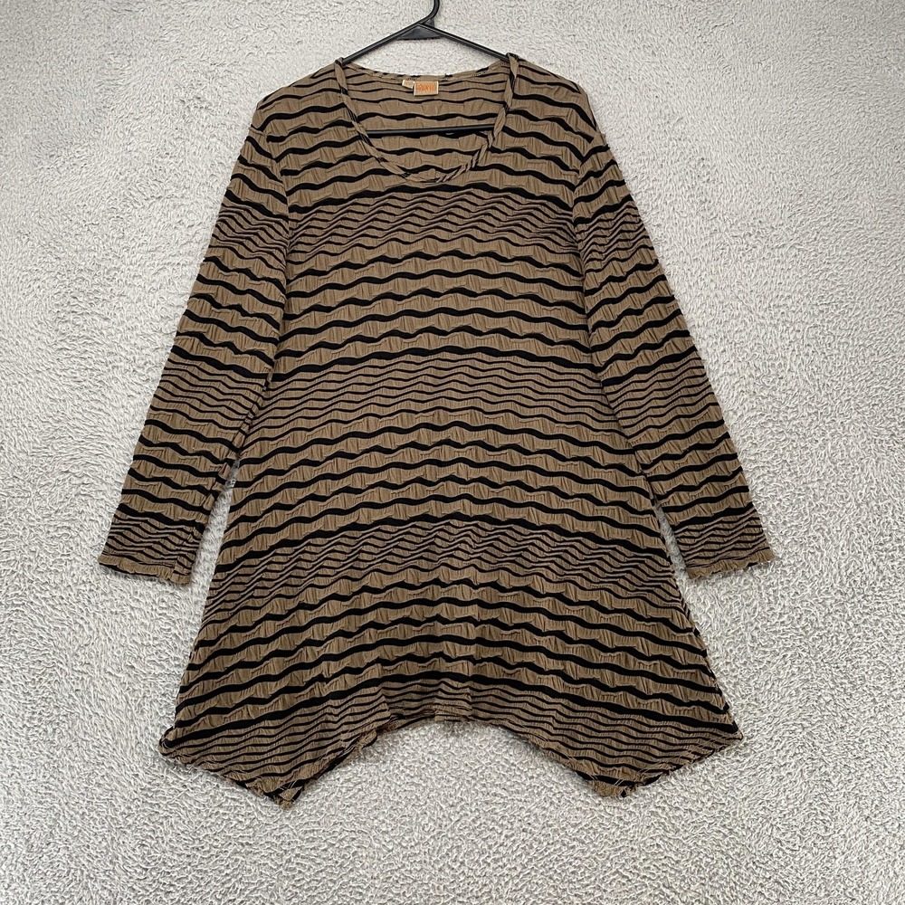 Tianello Tunic Dress Womens XL Brown Wave Crinkle Jersey Neutral Textured